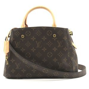 Louis Vuitton Montaigne BB Tote Bag Coated Canvas Leather Monogram Brown